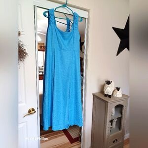 Astr Blue Sleeveless Maxi Sundress Laces up Back